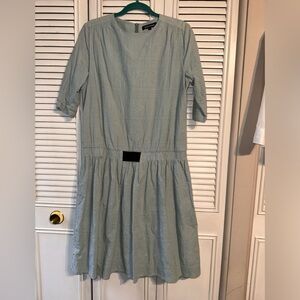 Drop waist sage green textured midi dress